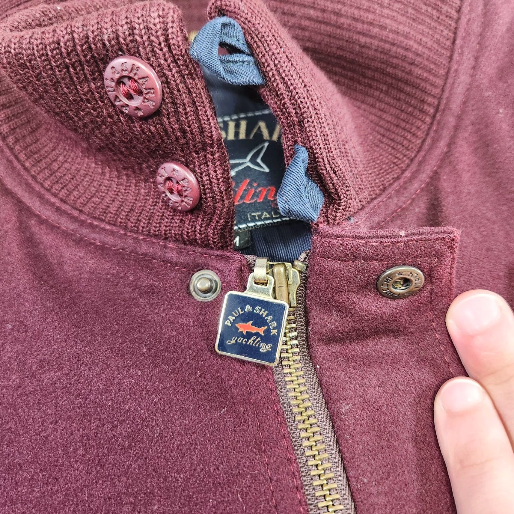 Paul & Shark Paul & Shark Yachting Wool Bomber Jacket Men M Italy Maroon Double Loop Collar Size US M / EU 48-50 / 2 - 4 Thumbnail