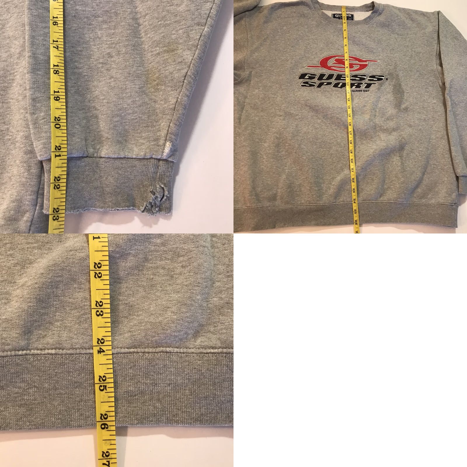 Guess VINTAGE GUESS Sweatshirt 90s Spell Out Logo Travis Scott Crewneck Mens L Gray Embroidered Knit Cotton Blend Pullover Size US L / EU 52-54 / 3 - 8 Thumbnail