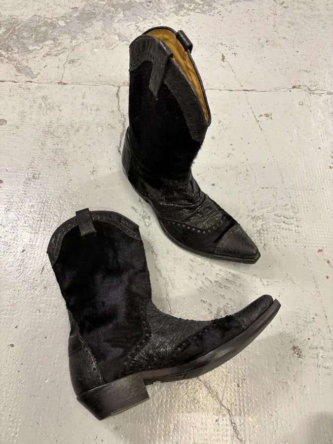 John Galliano John Galliano Black Pony Hair Leather Studded Cowboy Boots Size US 8 / EU 41 - 6 Thumbnail