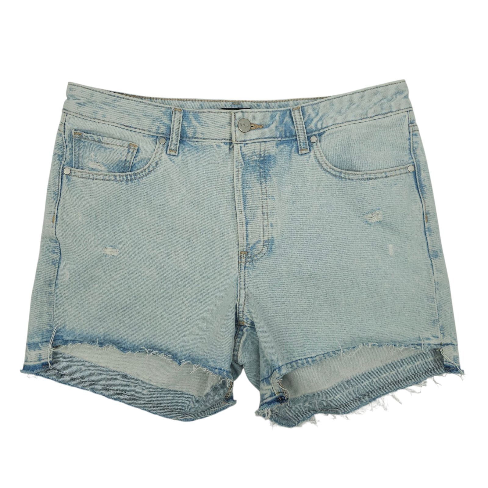 Express Express Denim Shorts Womens 10 Light Wash Boho Mid Rise Raw Size 32" / US 10 / IT 46 - 1 Thumbnail