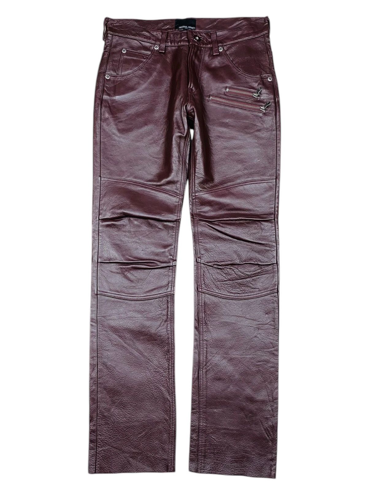 Ekam 2000s Neutral Infinity ERD Style Red Wine Biker Leather Pant Size US 30 / EU 46 - 1 Thumbnail