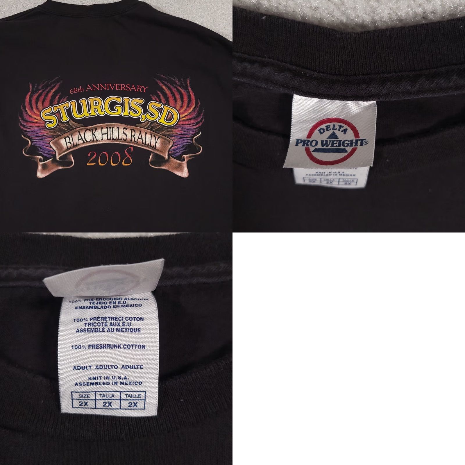 Vintage Sturgis Black Hills Rally 68th Anniversary 2008 T-Shirt Mens 2X Black Motorcycle Hanes Heavyweight Size US XXL / EU 58 / 5 - 9 Thumbnail