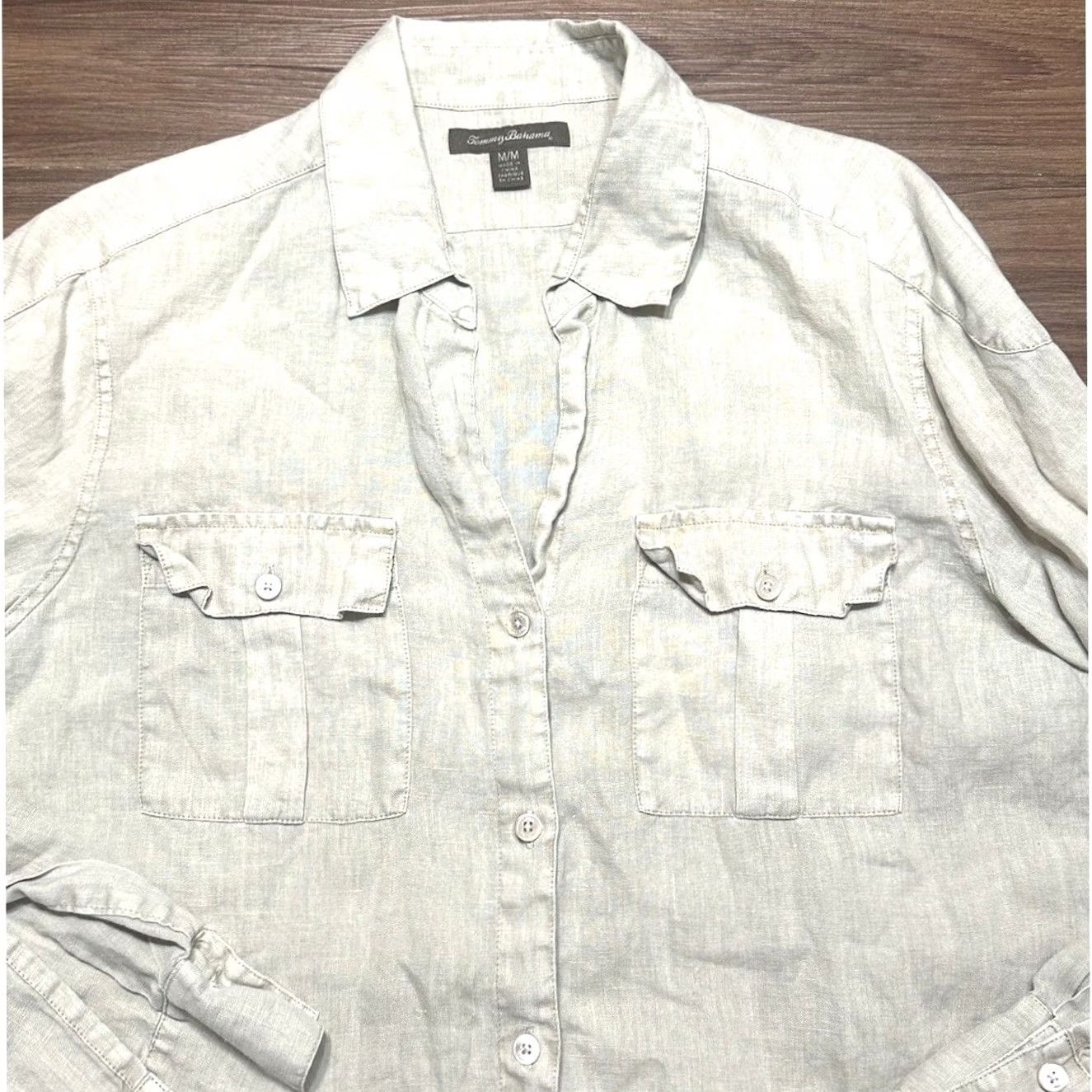 Tommy Bahama Tommy Bahama Linen Button Down Shirt Women's Roll Tab Sleeves Brown Tan Sz M Size M / US 6-8 / IT 42-44 - 2 Thumbnail