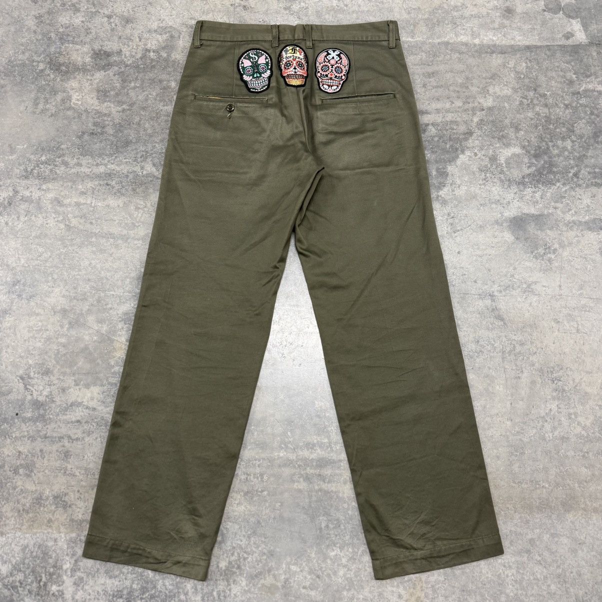 Sasquatchfabrix Sasquatchfabrix Embroidered Sugar Skull Green Khaki Pants Size US 32 / EU 48 - 1 Thumbnail