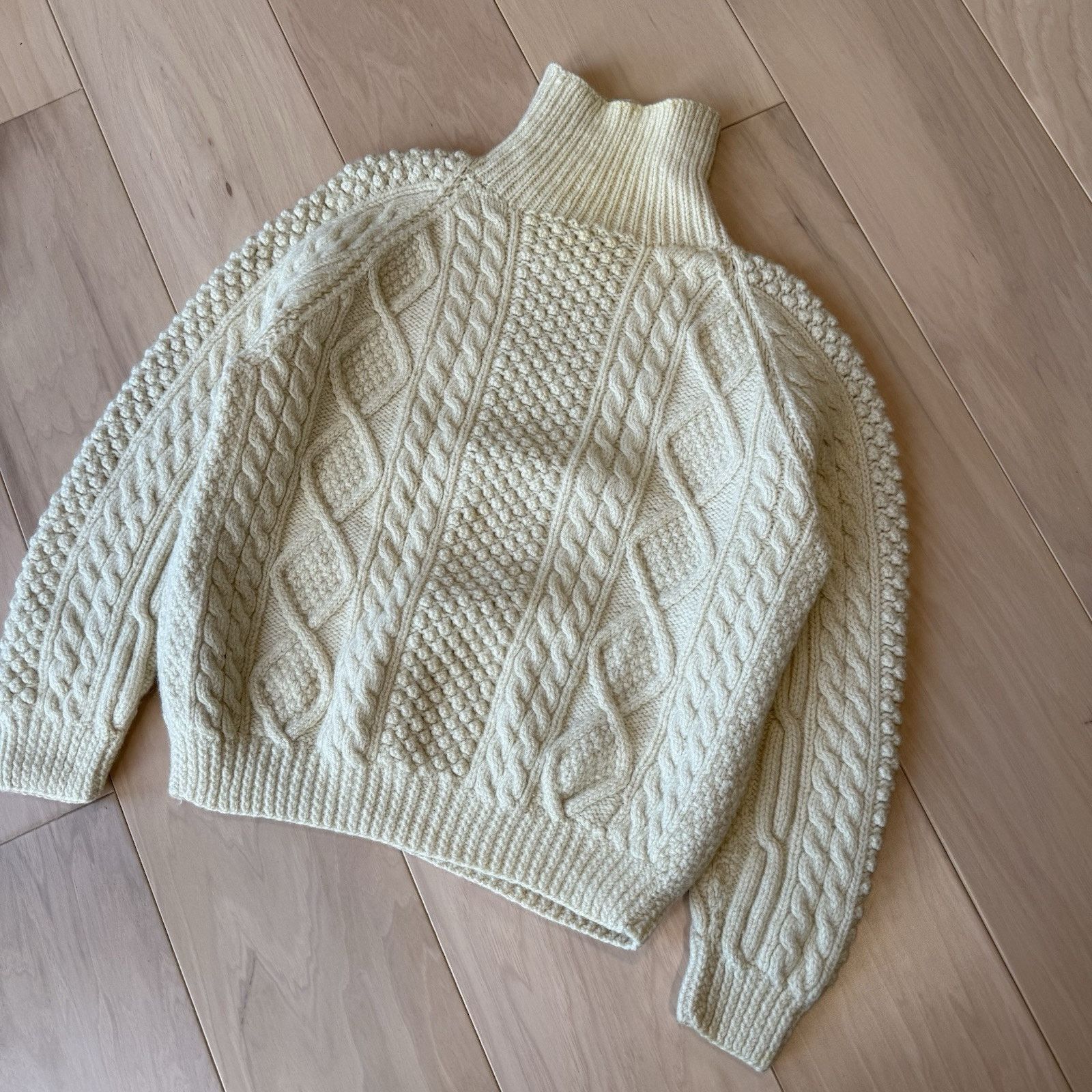 Heron Garment Sweater Small Cream Wool Irish Fisherman