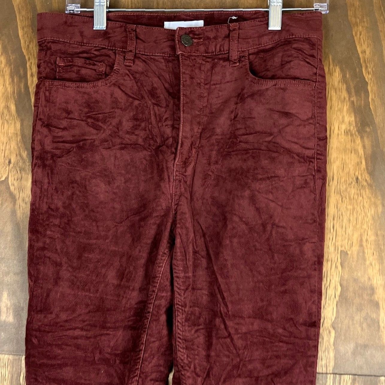 Loft LOFT Womens Pants Slim Straight High Rise Velvet Maroon 6/28 Size 6 Inseam 27 in Pockets Stretch Casual Workwear Size 30" / US 8 / IT 44 - 2 Thumbnail