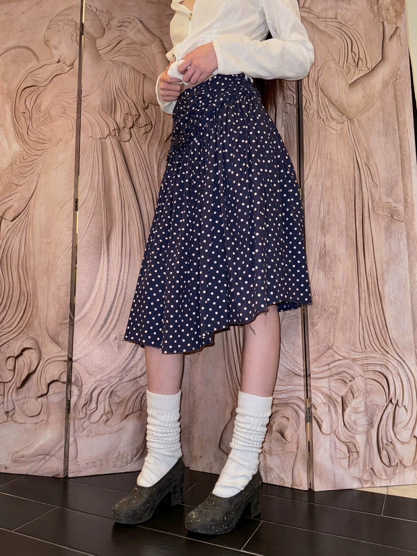 Comme des Garcons CDG 2005 Asym Hem Pleated PolkaDot Skirt S Vintage Size 26" / US 2 / IT 38 - 3 Thumbnail