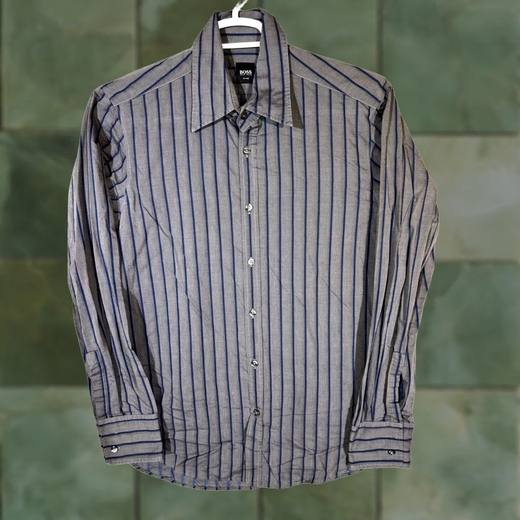 Hugo Boss VINTAGE Hugo Boss Men’s Shirt Large Gray Stripe 100% Cotton Fitted Button-Up Excellent Size US L / EU 52-54 / 3 - 1 Thumbnail