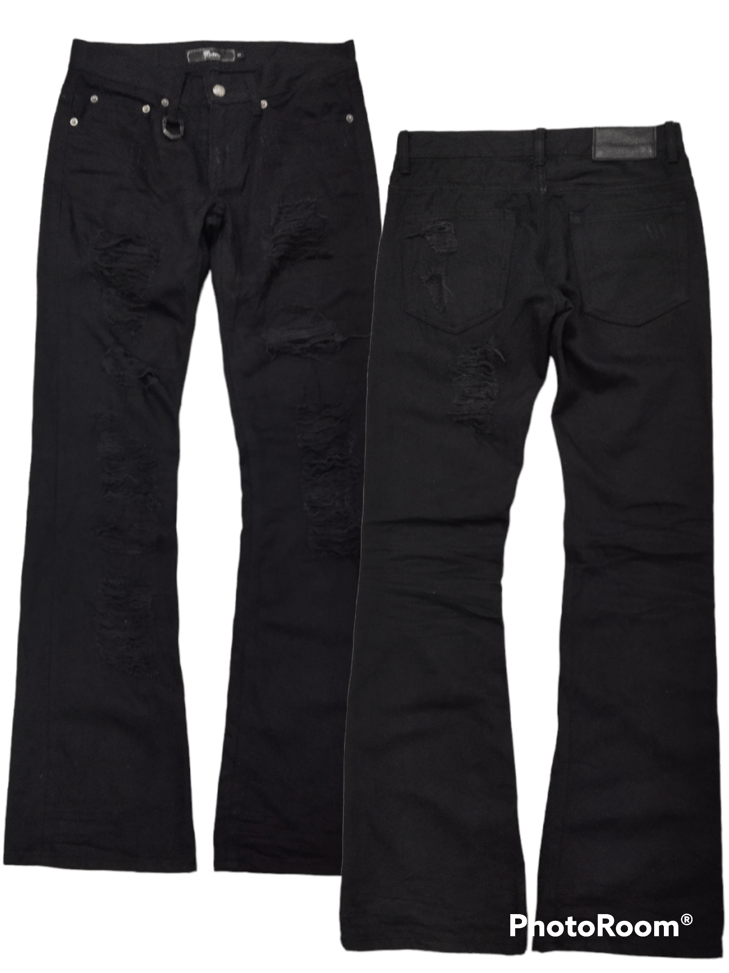 Pre-owned Distressed Denim X Hype Flare Riped Pacthwork Midas Denim Pants In Black