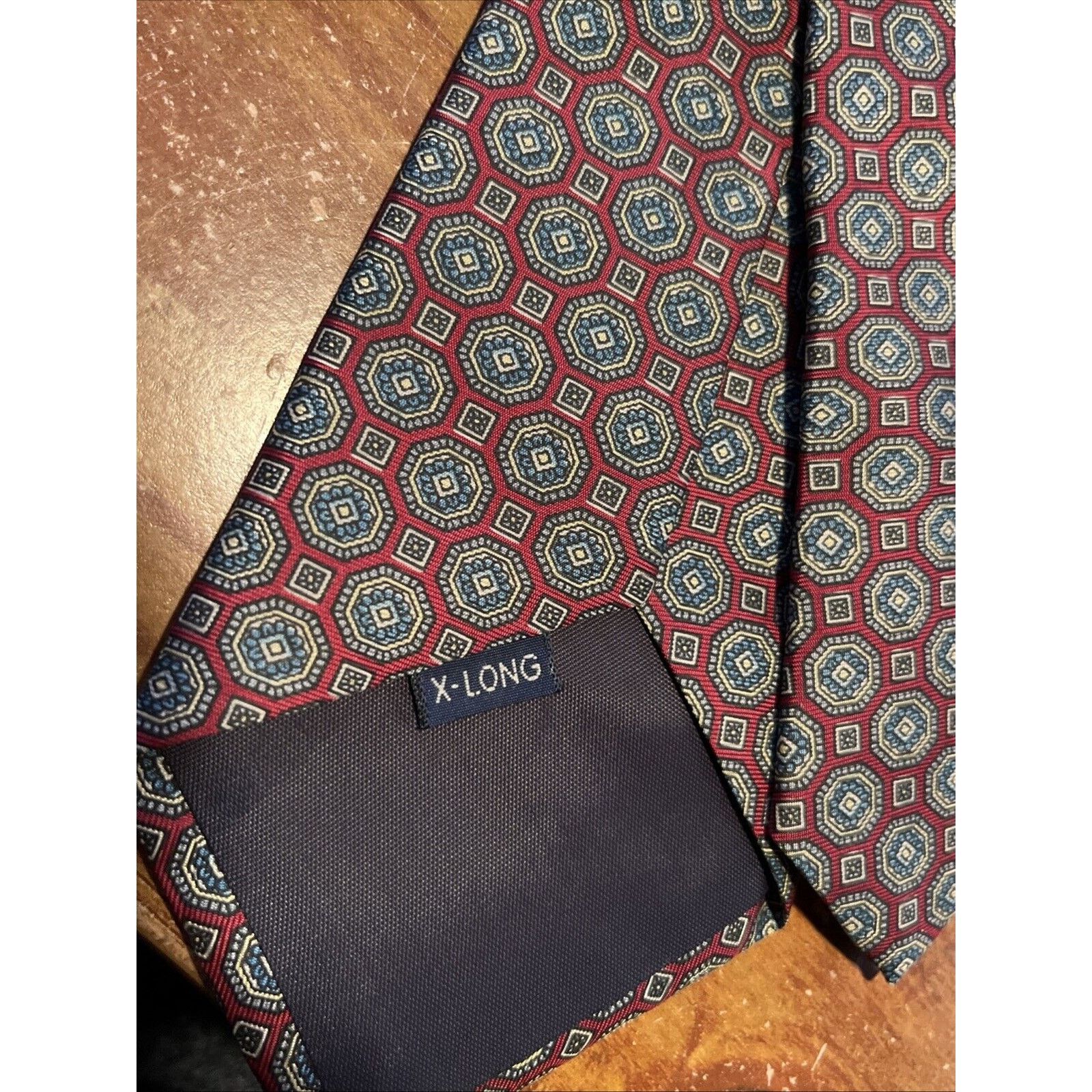 Evan Picone Evan-Picone Tie Necktie Burgundy Black X-Long Geometric Silk Size ONE SIZE - 6 Thumbnail