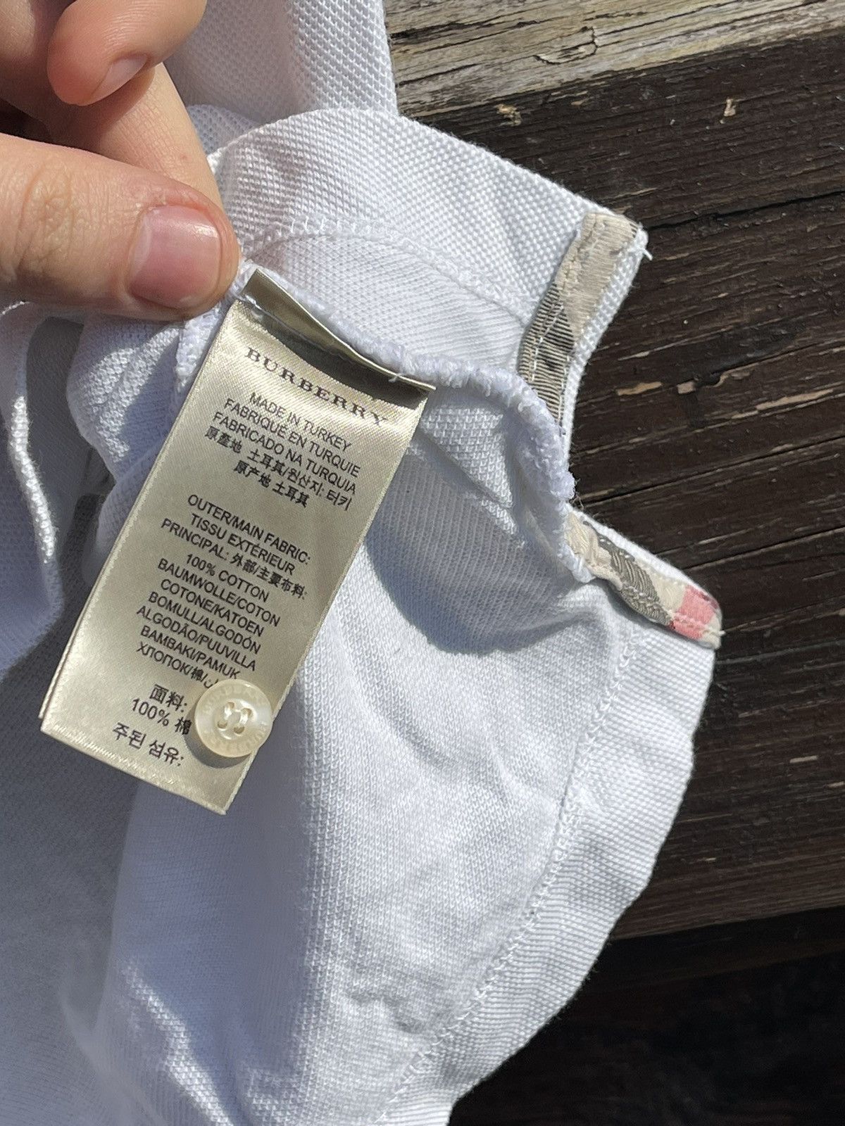 Burberry Brit white polo t-shirt logo nova check neck
