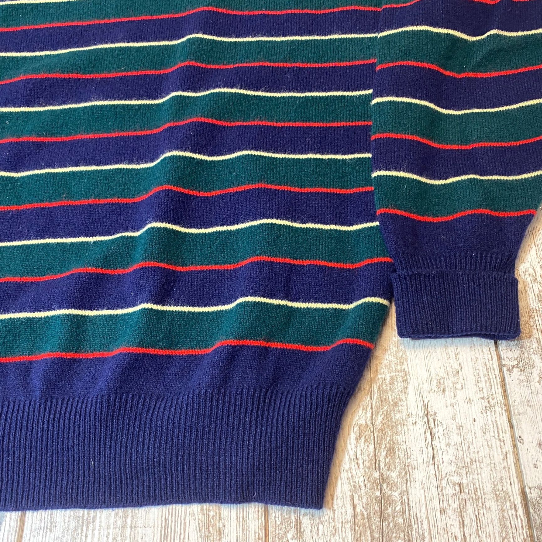 Lands' End VINTAGE Lands End Mens XL Blue Striped Geelong Lambswool Sweater Made Great Britain 7566 Size US XL / EU 56 / 4 - 4 Thumbnail