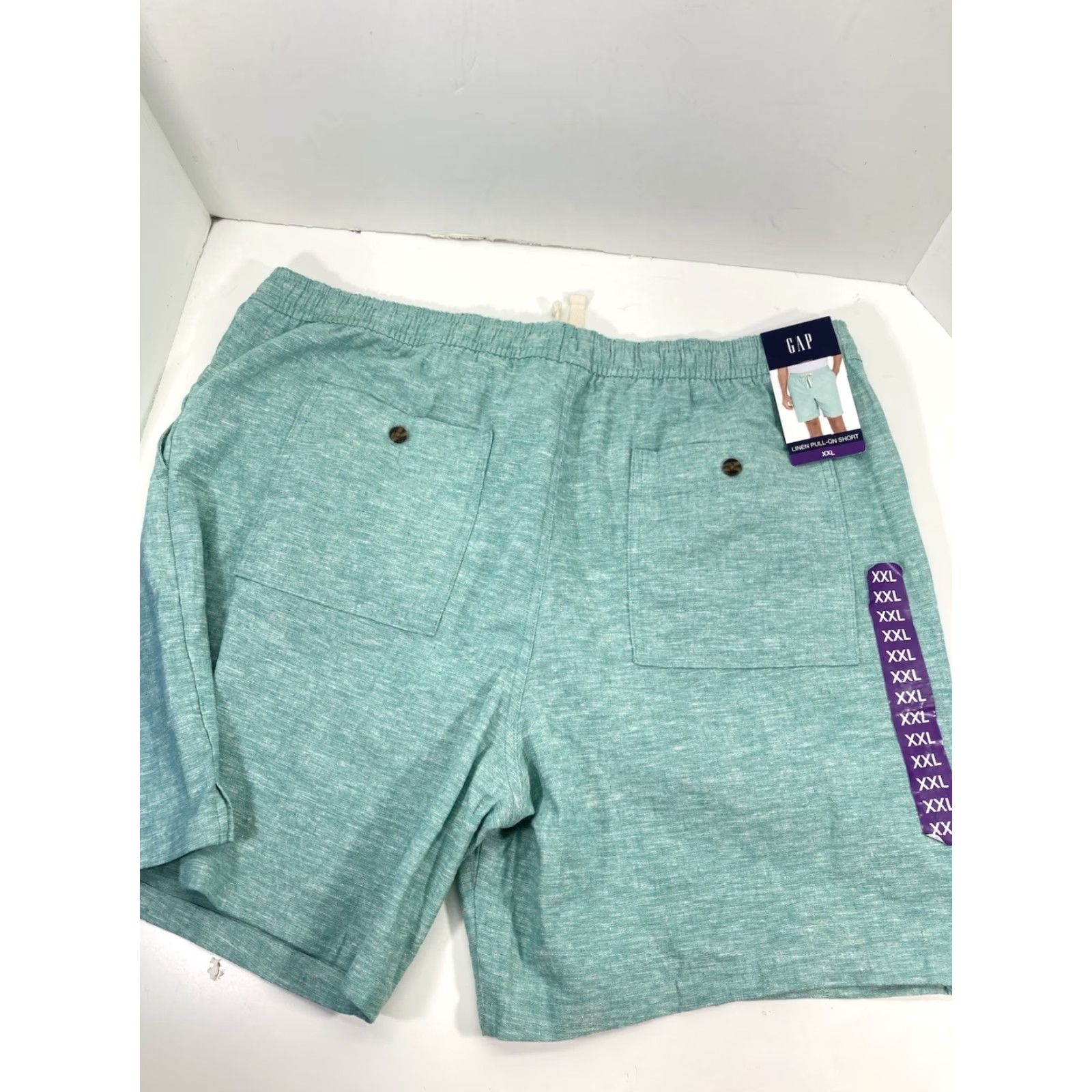 Gap VINTAGE? (No) Gap Linen Pull On Shorts Men 2XL 42X10 Green Elastic Waist Drawstring Pockets Shirt? Size US 39 - 2 Thumbnail