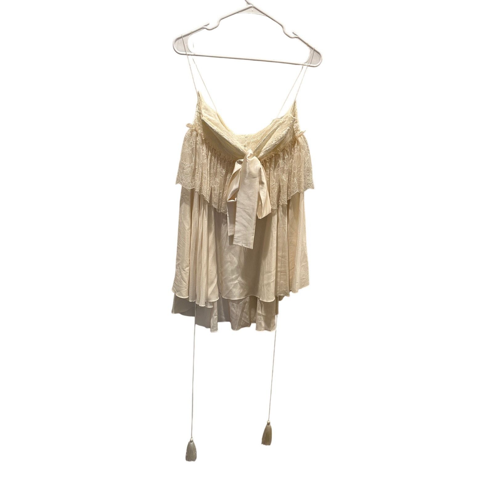 Other Amoralle Ivory Tasseled Lace & Chiffon Ruffle Lingerie Slip Size M / US 6-8 / IT 42-44 - 4 Thumbnail