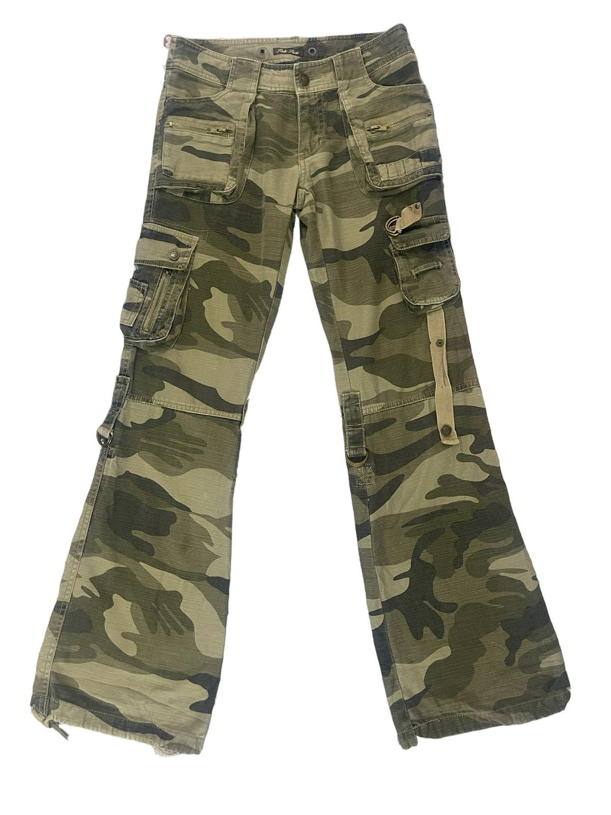 If Six Was Nine × Japanese Brand 🌞SUMMER SALE❌CAMOUFLAGE BONDAGE FLARE CARGO PANTS LGB Size US 28 / EU 44 - 1 Thumbnail