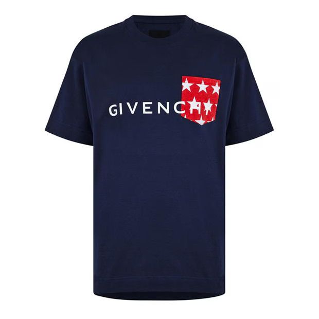 image of Givenchy O1G2R1Mq0424 Star Pocket T-Shirts In Deep Blue, Men's (Size Medium)