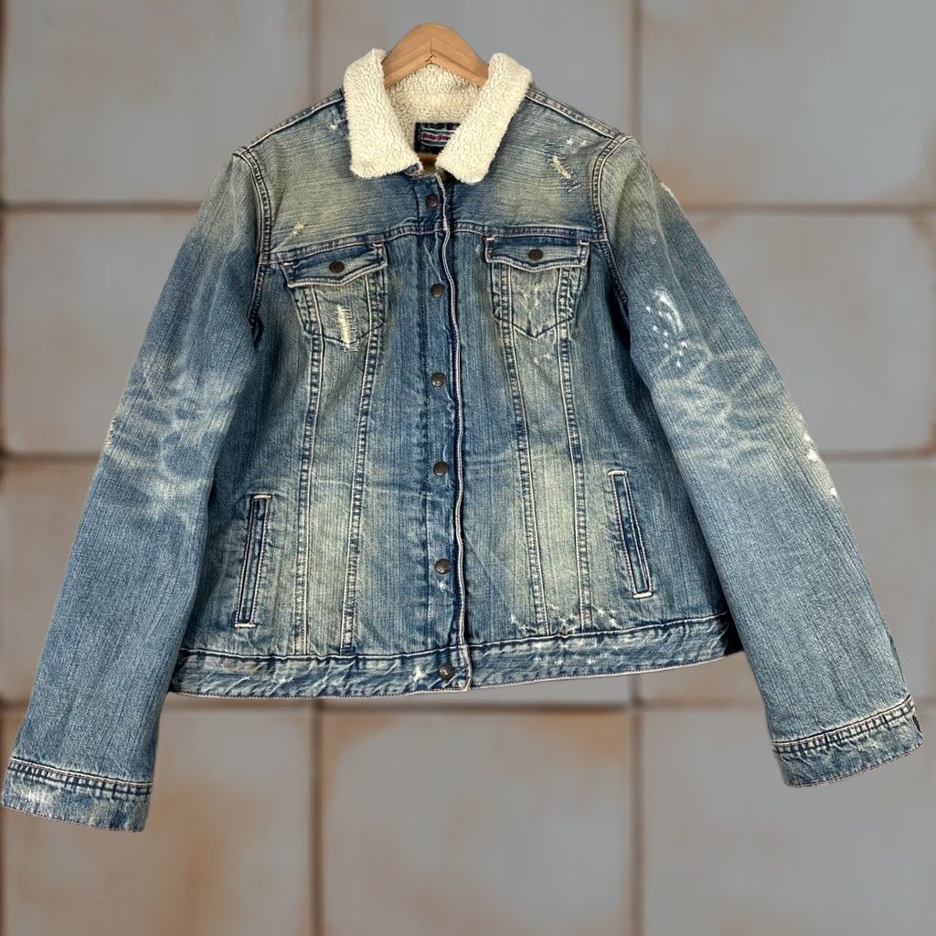 Vintage Y2K Polo Jeans Ralph Lauren Denim Jacket XL Sherpa Lined Distressed 2000s - Size XL Size 40" / US 18 - 1 Thumbnail