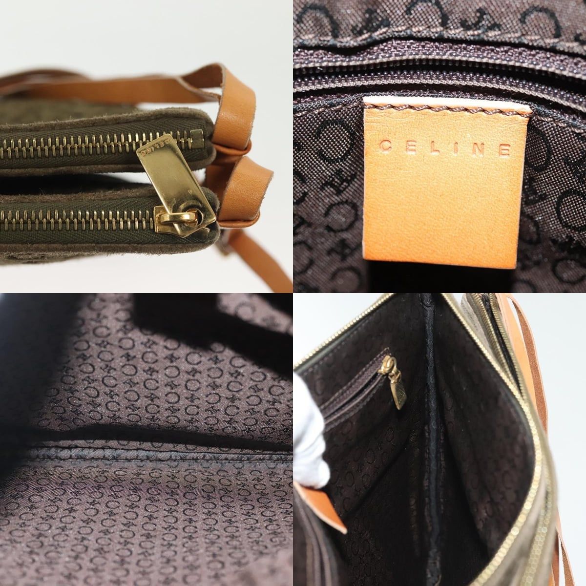 Celine CELINE C Macadam Canvas Shoulder Bag Suede Brown Gold Size ONE SIZE - 11 Thumbnail