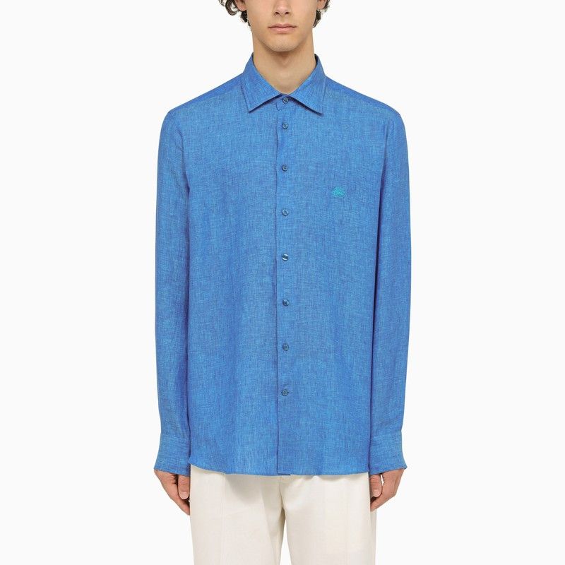 image of Etro Light Blue Linen Shirt, Men's (Size Medium)