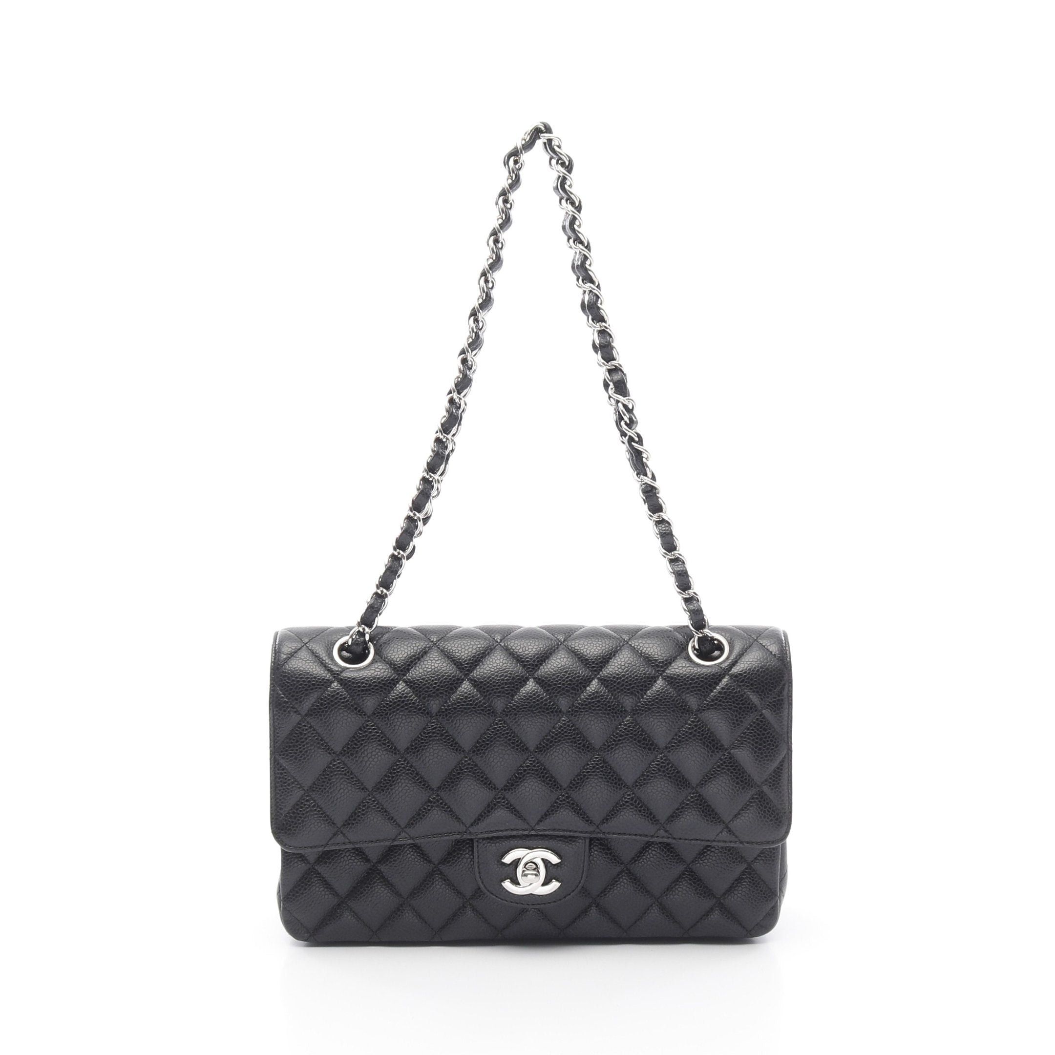 Chanel Chanel Matelasse Double Flap Chain Shoulder Bag Caviar Skin Black Silver Hardware Size ONE SIZE - 1 Thumbnail