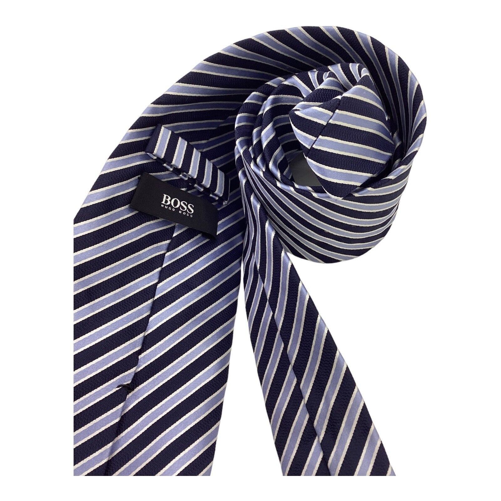 Hugo Boss BOSS HUGO BOSS Blue Striped Luxury Silk Tie Made In Italy W: Size ONE SIZE - 3 Thumbnail