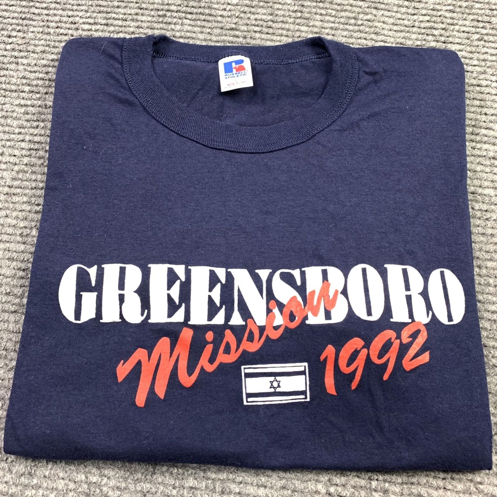 Russell Athletic VINTAGE Russell Athletic T Shirt Israel Flag Greensboro 90s Single Stitch USA Crew Neck Short Sleeve Large Blue Mens Size US L / EU 52-54 / 3 - 7 Thumbnail