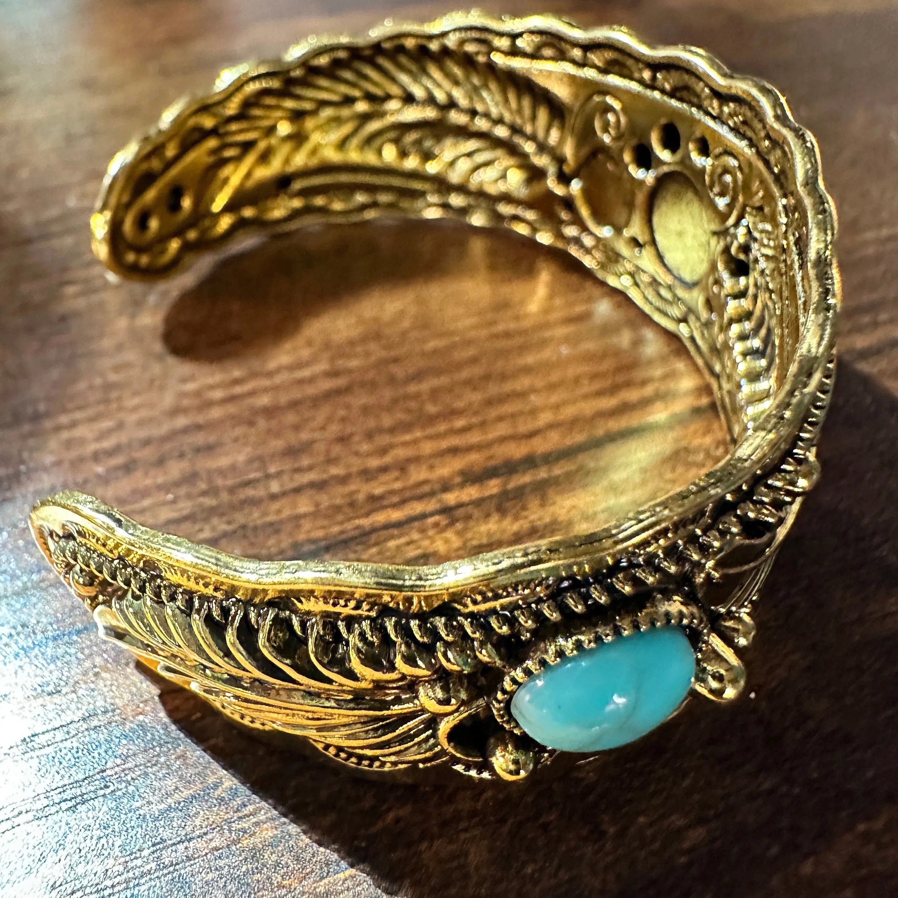 Other Handcrafted Boho Native American Bracelet, Gold Plated Turqu Size ONE SIZE - 5 Thumbnail