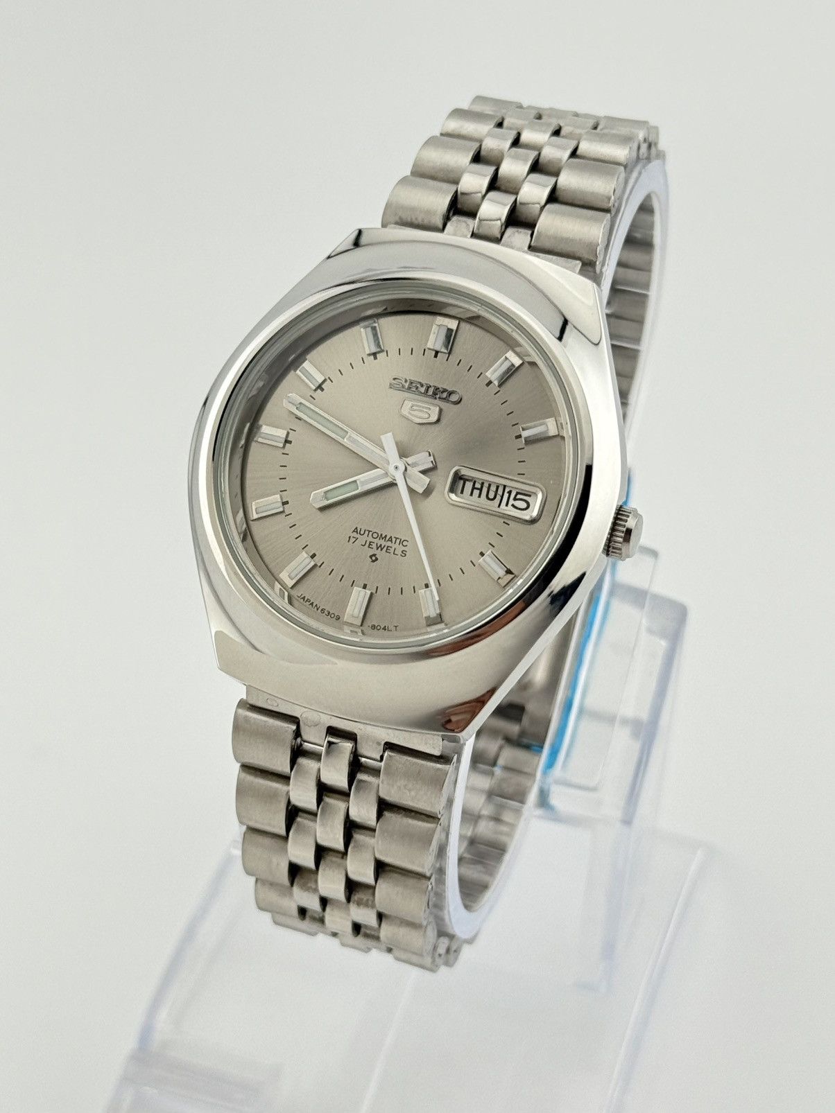 Seiko Seiko 5 Automatic Grey Dial Watch Mens Vintage Wristwatch Size 36 - 1 Thumbnail