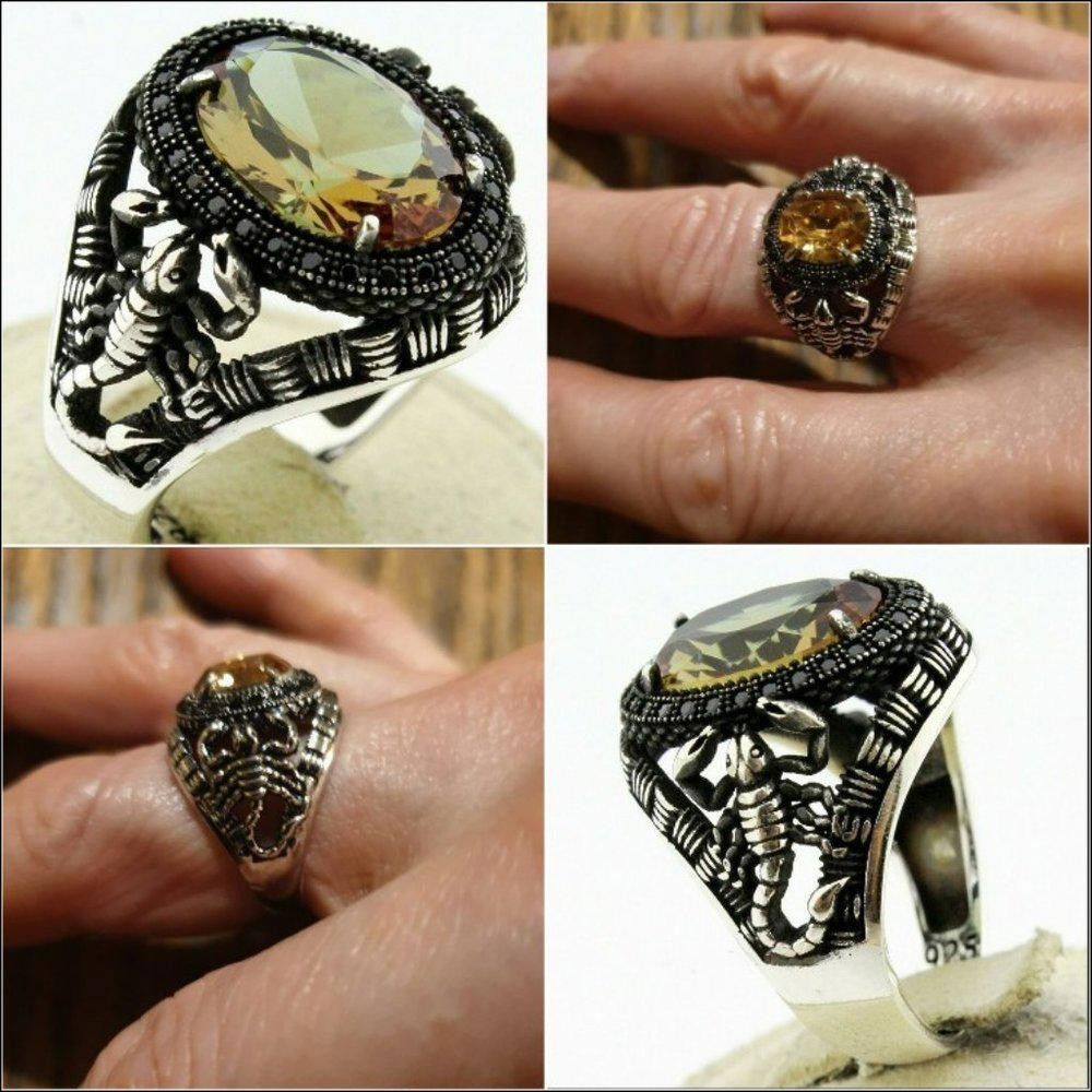 Designer Men's Retro Scorpion Oval Citrine Silver Ring - Size 10 Size ONE SIZE - 7 Thumbnail