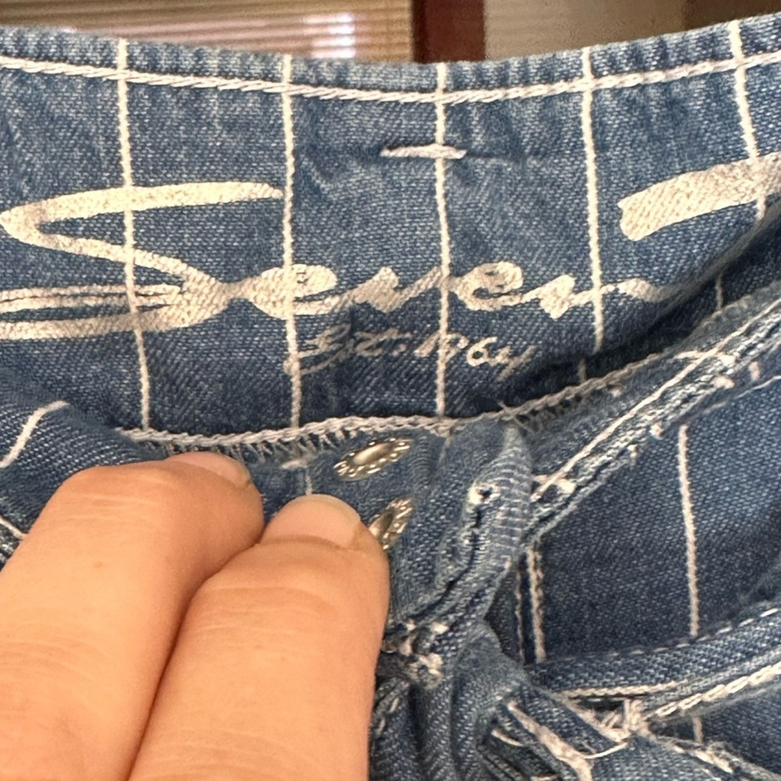 Seven 7 Seven7 Pinstripe Wide Leg Belted Crop Denim Pants Size 38" / US 16 / IT 52 - 6 Thumbnail