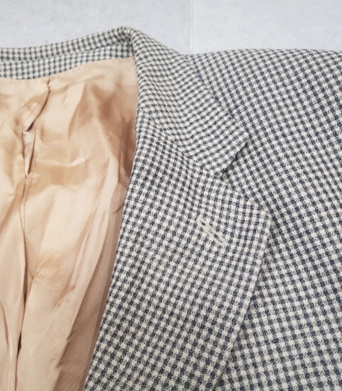 Designer × Vintage 90s Vintage Beige/black checked double lined Blazer jacket Size US S / EU 44-46 / 1 - 3 Thumbnail