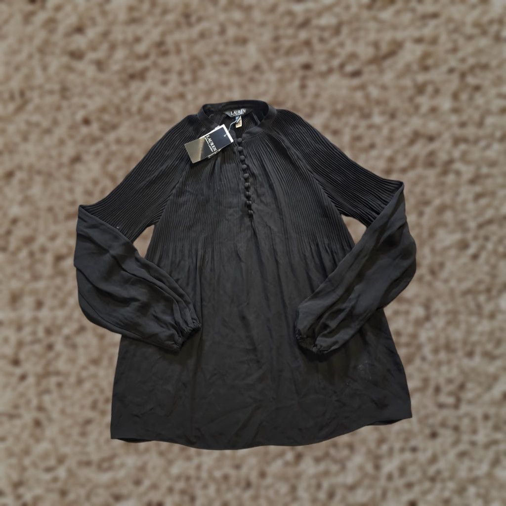 Ralph Lauren Lauren Ralph Lauren Top Womens XXS Black Pleated Button Capsule Casual Blouse Shirt Balloon Sleeve Classic Lightweight Regular Womens Size XXS / US 00 / IT 34 - 1 Thumbnail