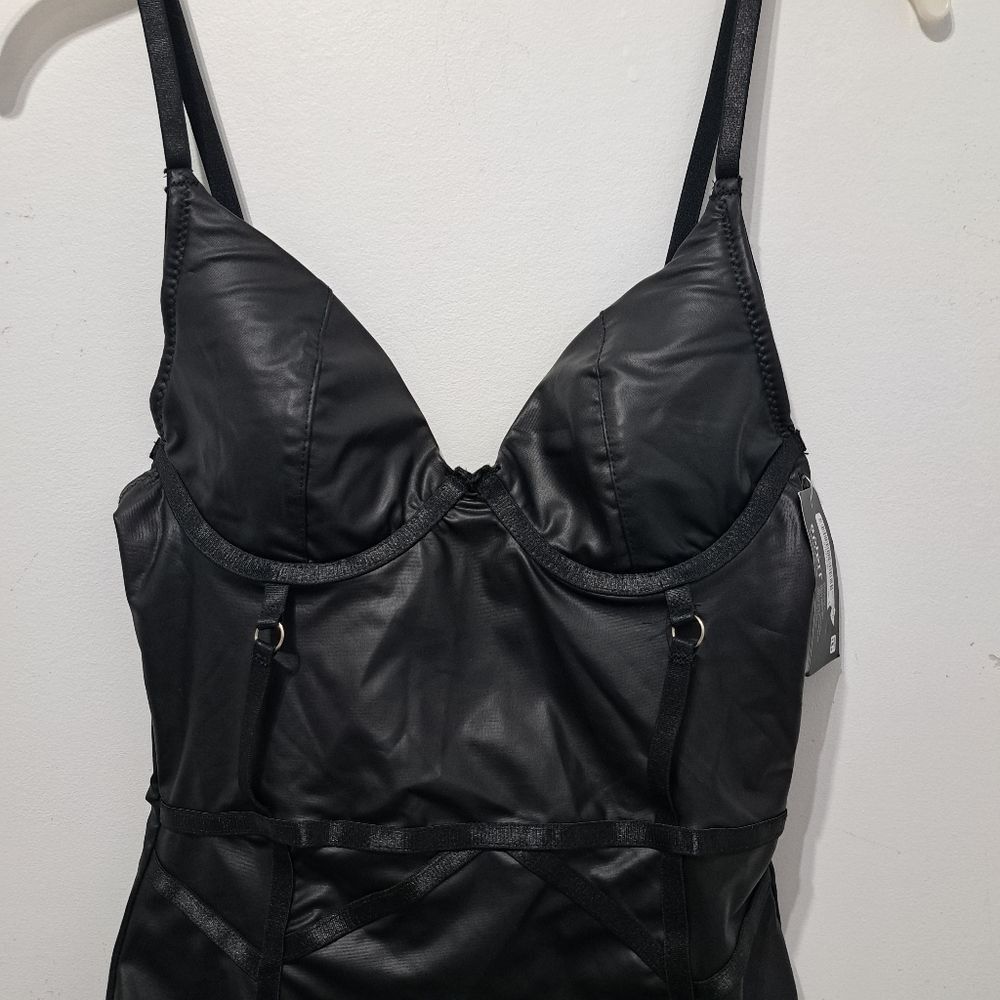 Other Spirit Bodysuit Pleather Sexy Sheer Lace Cup Small Black NWT Size S / US 4 / IT 40 - 14 Thumbnail