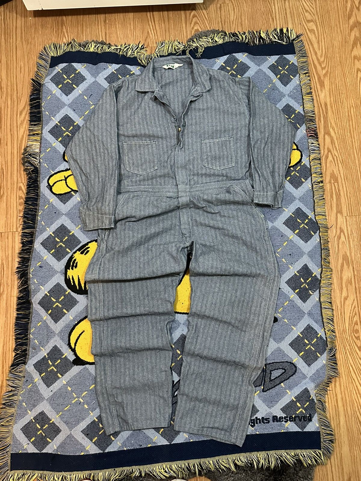 Distressed Denim Vintage 70s Key Workwear Stripes Jumpsuit Overalls ...