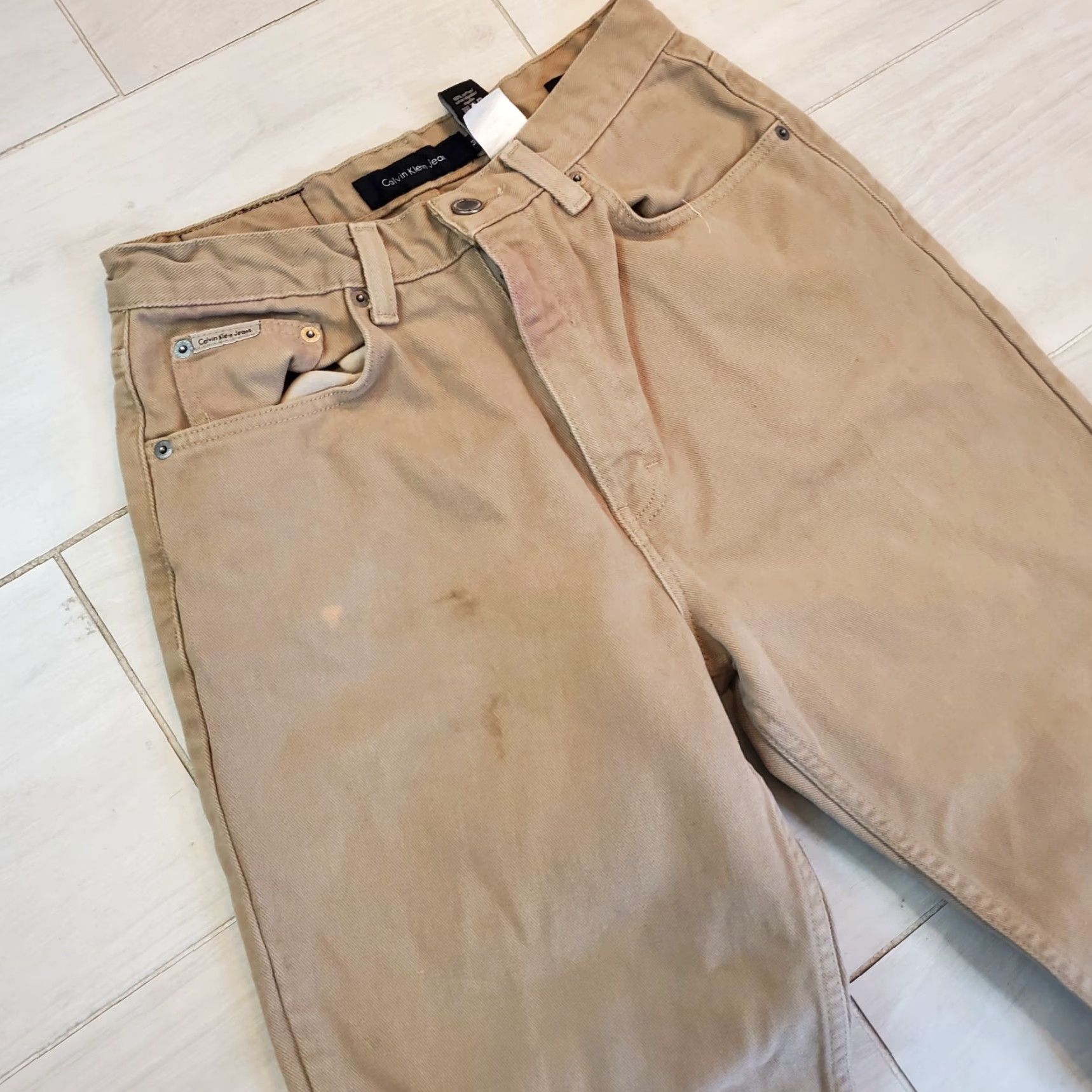 Calvin Klein VINTAGE Calvin Klein Jeans Men Denim Khakis 30x30 Regular Beige 100% Cotton Easy Fit Stained Size US 30 / EU 46 - 6 Thumbnail