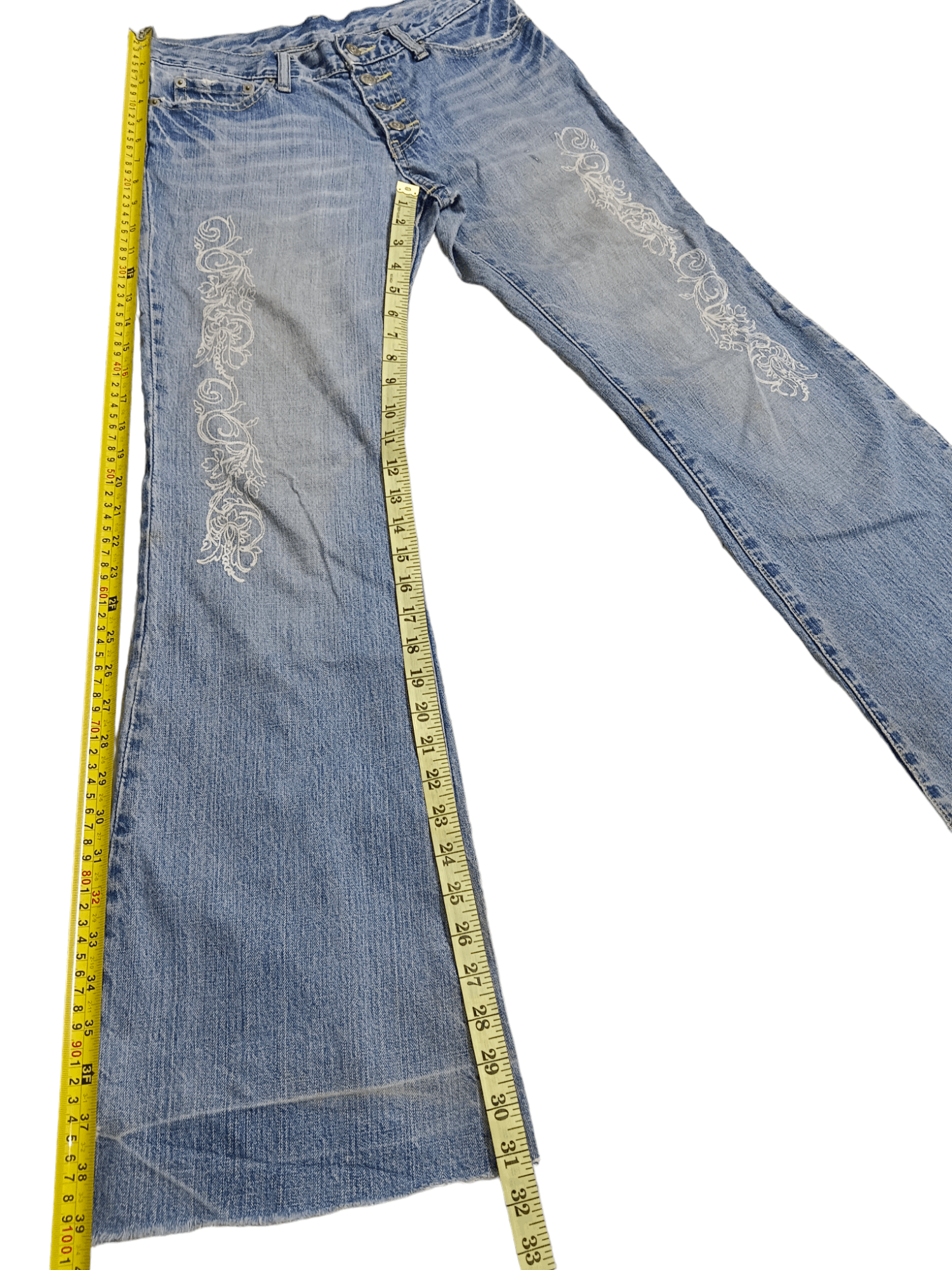 Tornado Mart Tornado Mart Tribal Tattoo Custom Leg Super Flare Denim Size US 29 - 6 Thumbnail