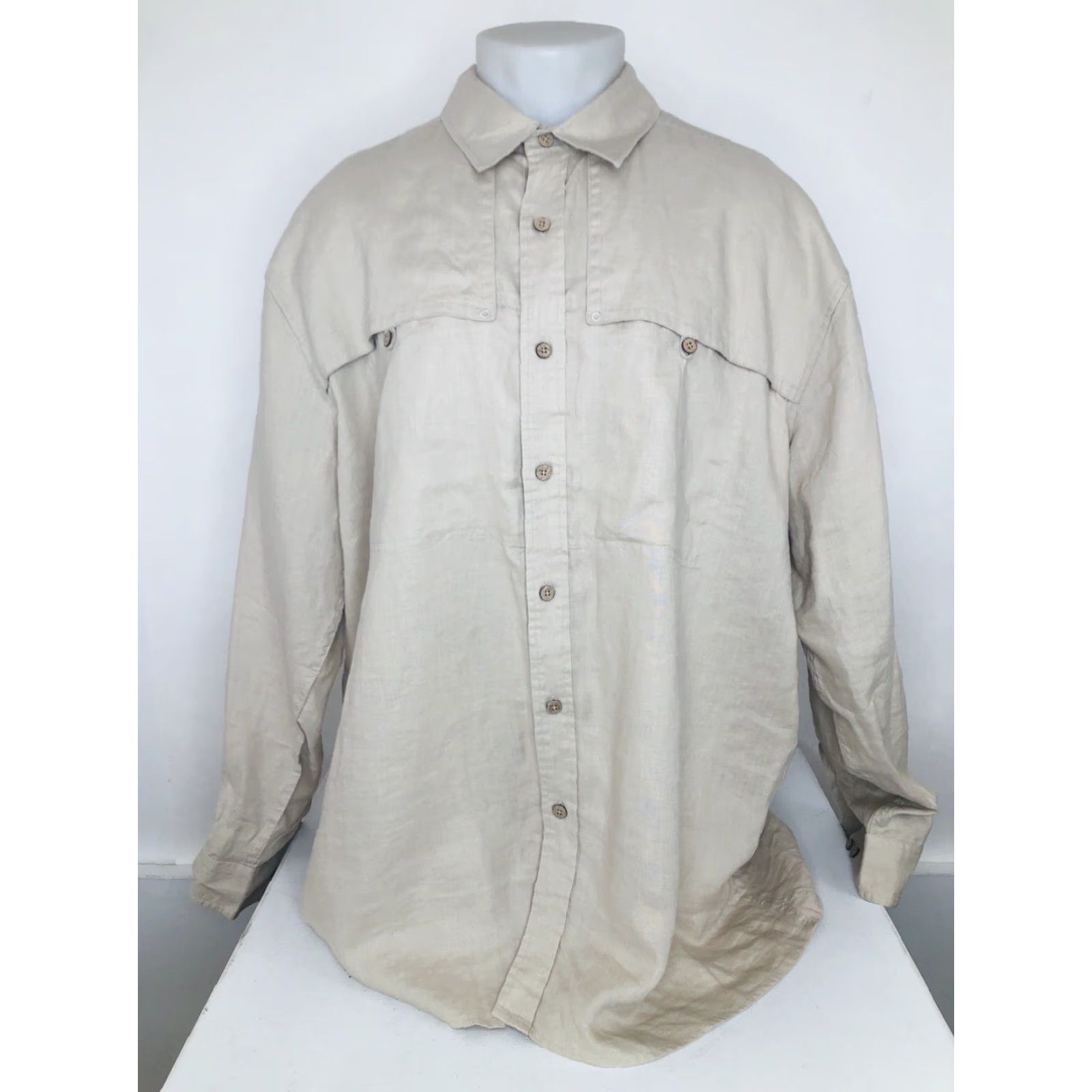 Vintage TRAVELSMITH Mens XXL Duster Safari 100% LINEN Field Hunting Shirt Button-Up Long Sleeve Tan Mens XL XL? Wait Size US XXL / EU 58 / 5 - 2 Thumbnail
