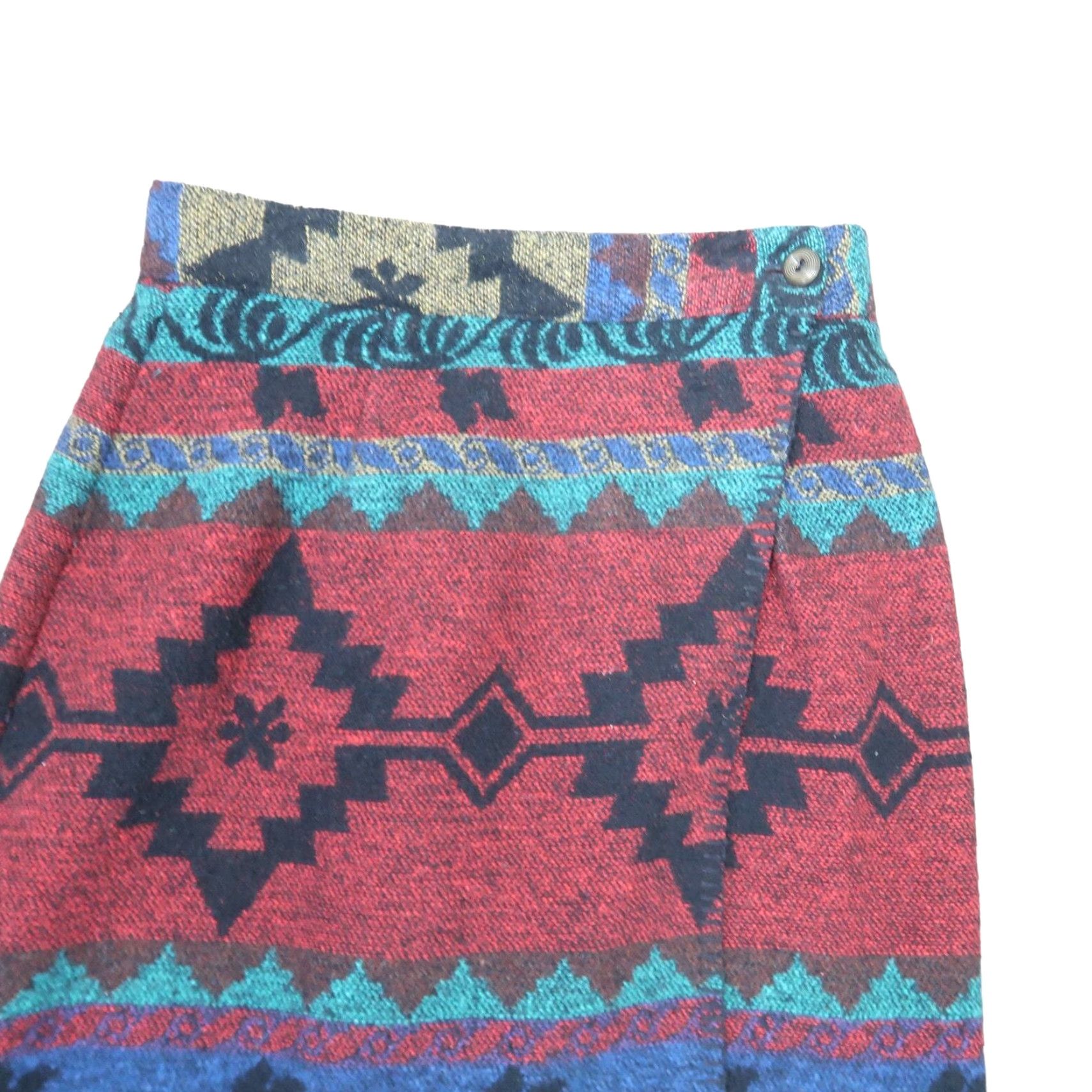 Vintage VINTAGE 80s Geometric Knit Mini Wrap Skirt Red Blue Geometric Print 6 Womens Skirt Size 28" / US 6 / IT 42 - 2 Thumbnail