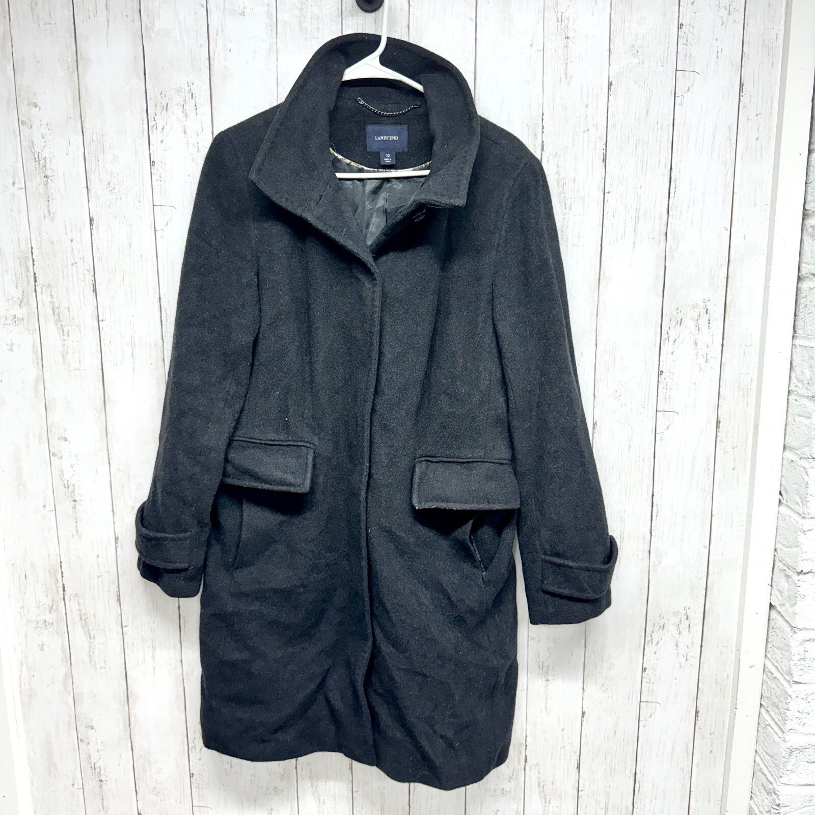 Lands' End Lands' End Coat Size 10 Gray Wool Collared Peacoat Front Size L / US 10 / IT 46 - 1 Thumbnail