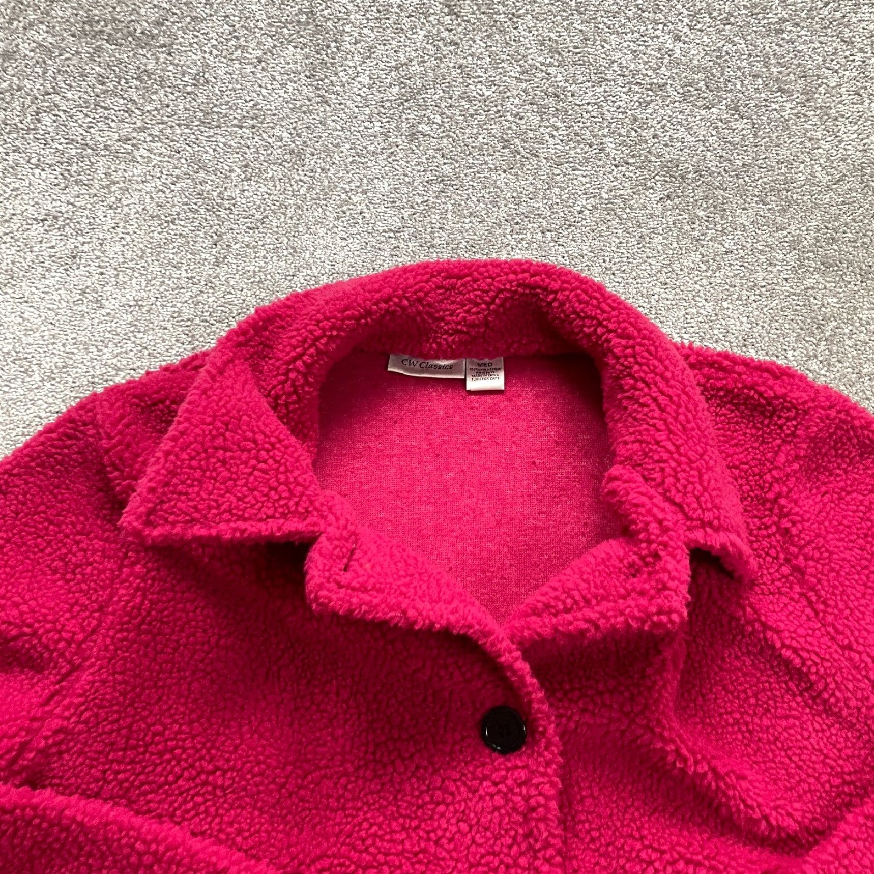 Vintage CW Classics Jacket Women's Medium Pink Collared Sherpa Coat with Pockets, Button Down, Zip, Fall/Winter, Casual, Travel, Regular Fit Size M / US 6-8 / IT 42-44 - 3 Thumbnail