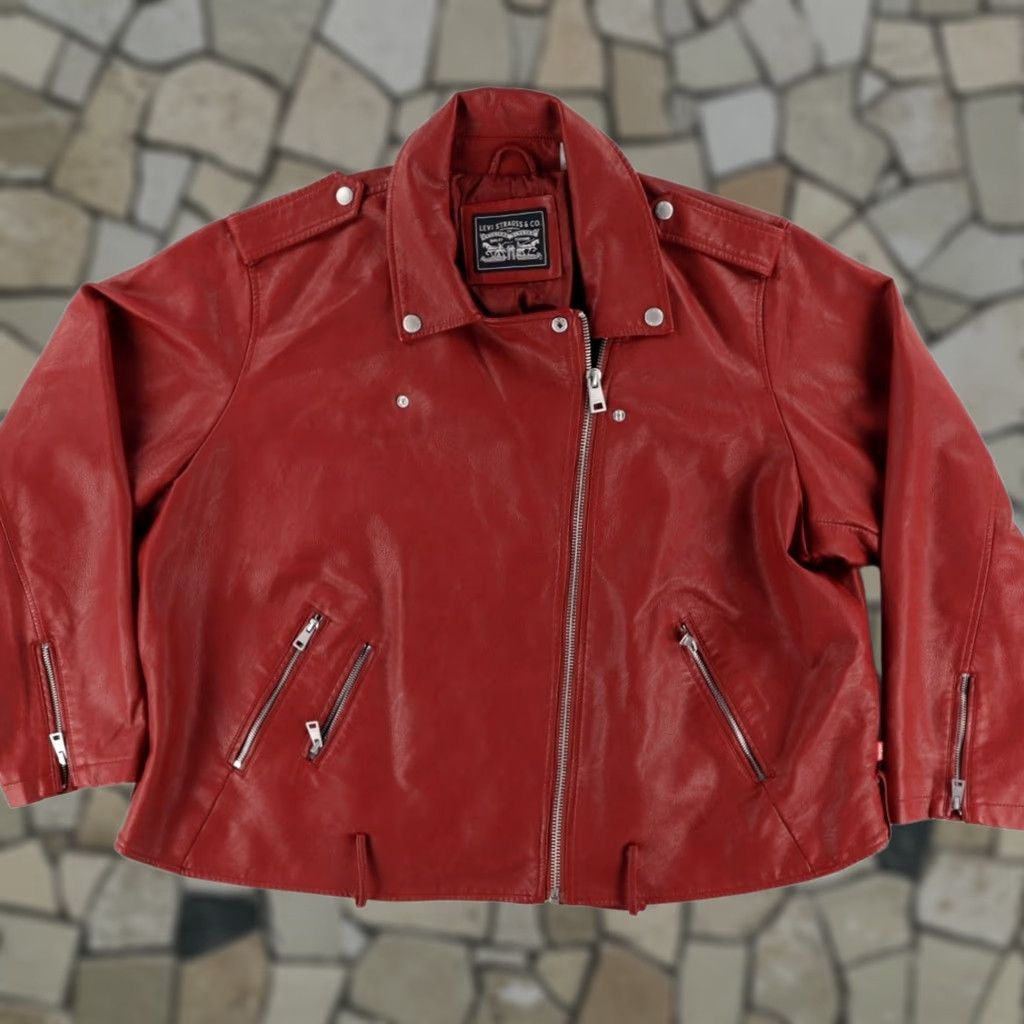 Vintage Levis Faux Leather Biker Jacket Maroon Women's 4X Shirt Size XXL / US 16-18 / IT 52-54 - 1 Thumbnail
