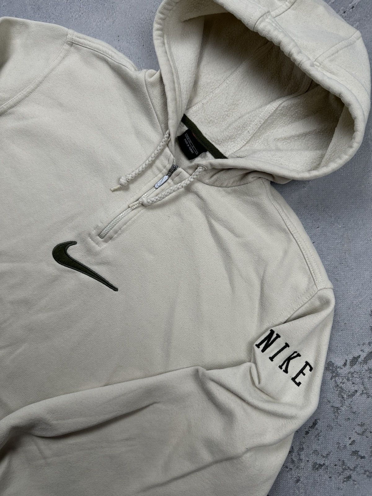Nike Vintage Nike 00s Fleece Half Zip Hoodie Rare Cream Swoosh Size US M / EU 48-50 / 2 - 6 Thumbnail