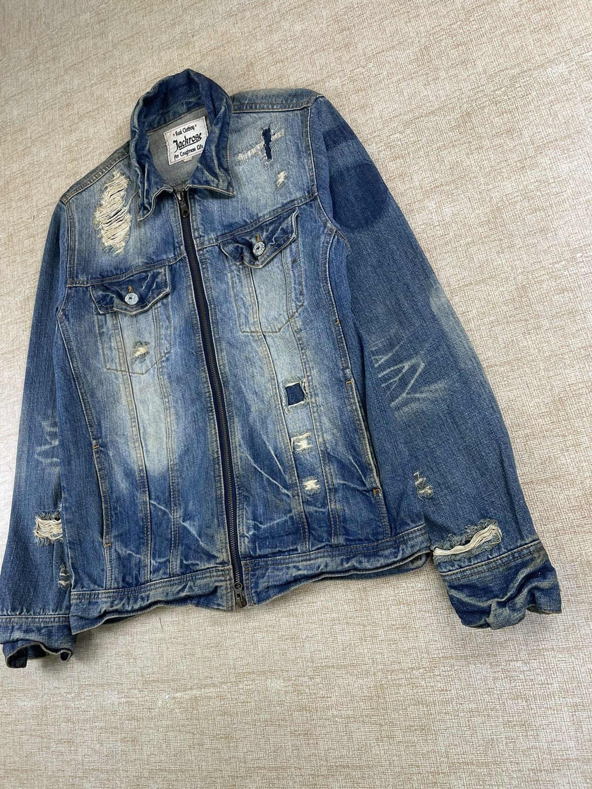 If Six Was Nine × Vintage VINTAGE JACKROSE PUNK Style Distressed Denim Jacket Size US M / EU 48-50 / 2 - 4 Thumbnail