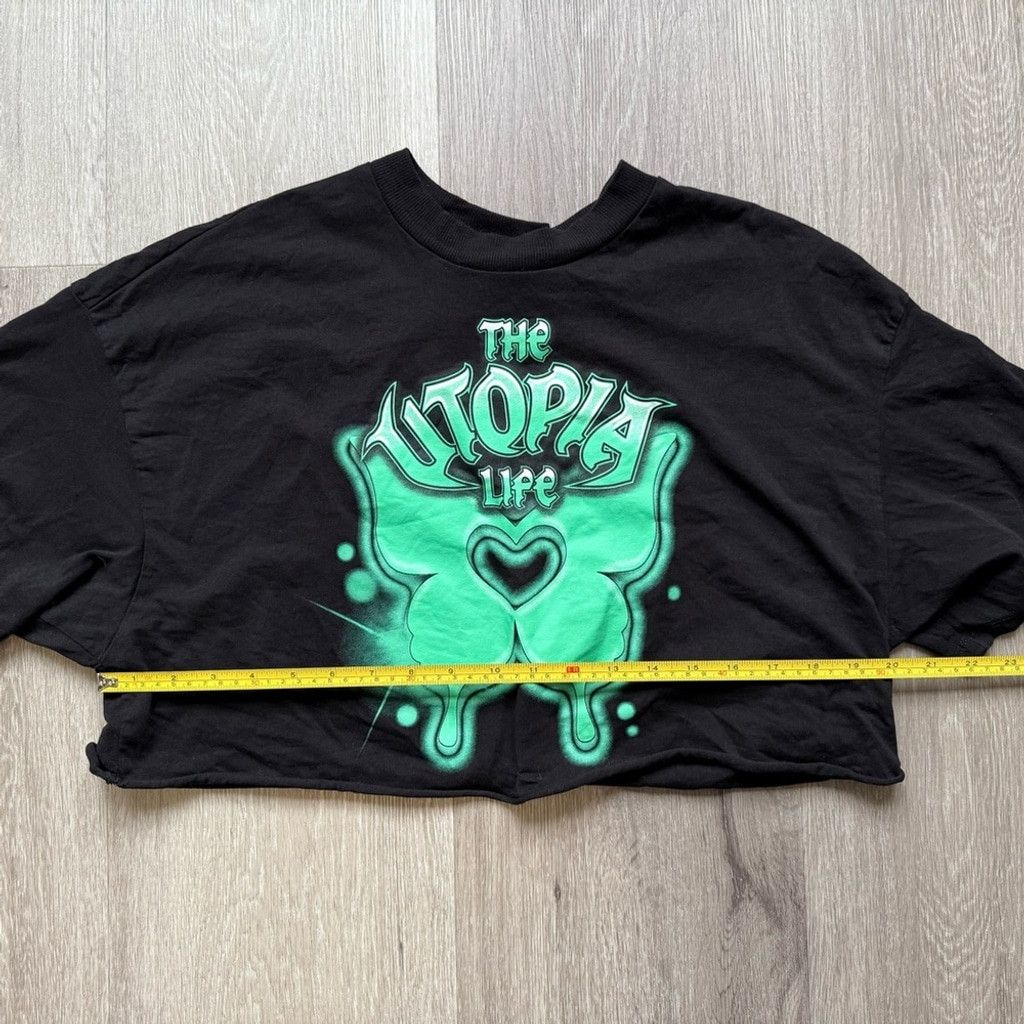 H&M H&M Black Crop Top with Green Butterfly Design Size XS / US 0-2 / IT 36-38 - 3 Thumbnail