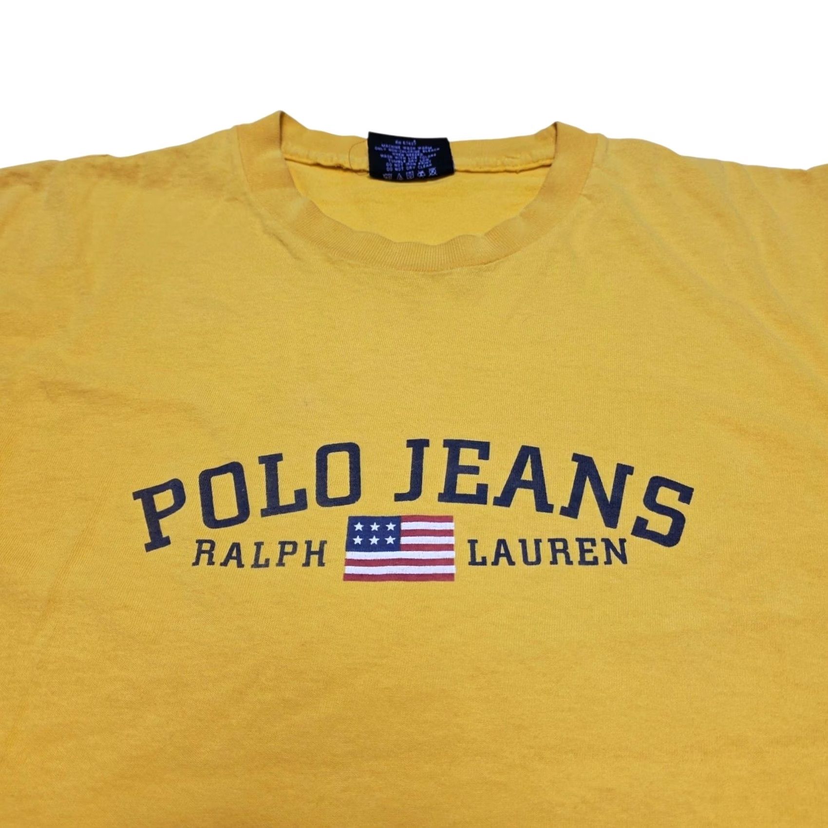 Ralph Lauren VINTAGE Polo Jeans Ralph Lauren Spell Out USA Flag T-Shirt Yellow 90s Men's XL Size US XL / EU 56 / 4 - 2 Thumbnail