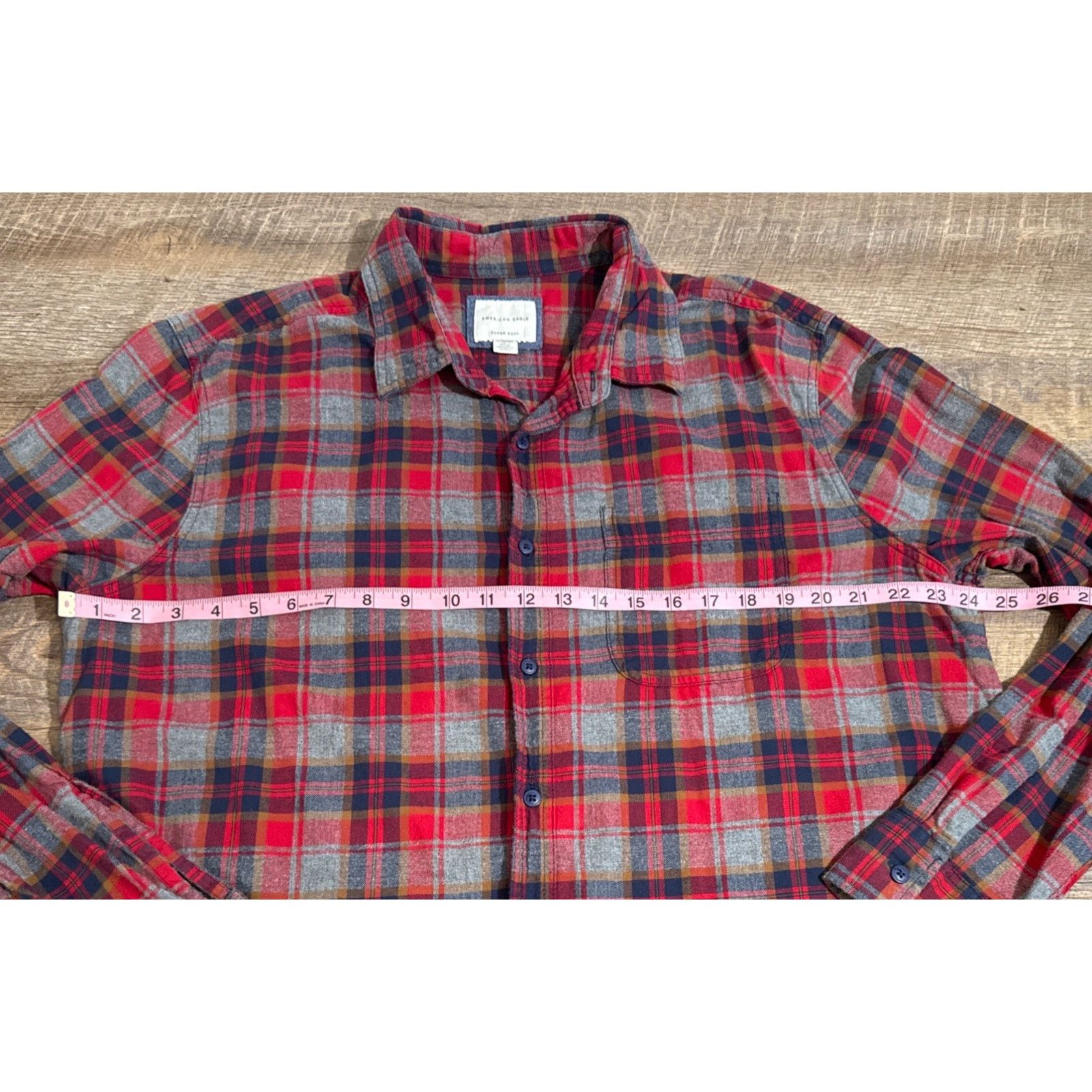 American Eagle Outfitters American Eagle Men XL Gray And Red Plaid Long Sleeve Size US XL / EU 56 / 4 - 6 Thumbnail