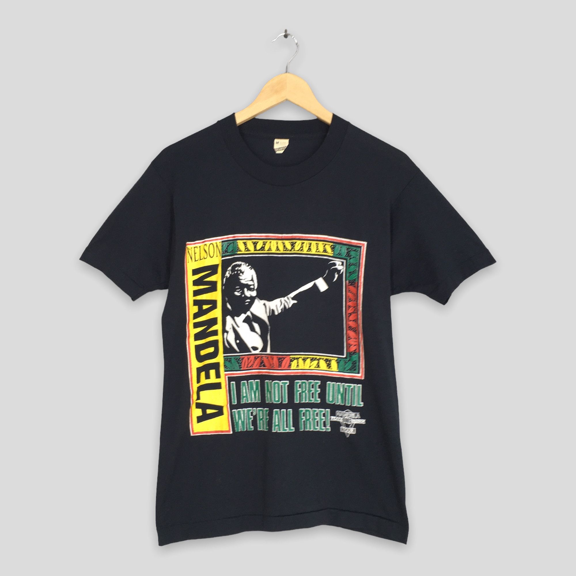 image of Malcolm x X Rap Tees Vintage 80's Nelson Mandela Black Community T Shirt Medium, Men's