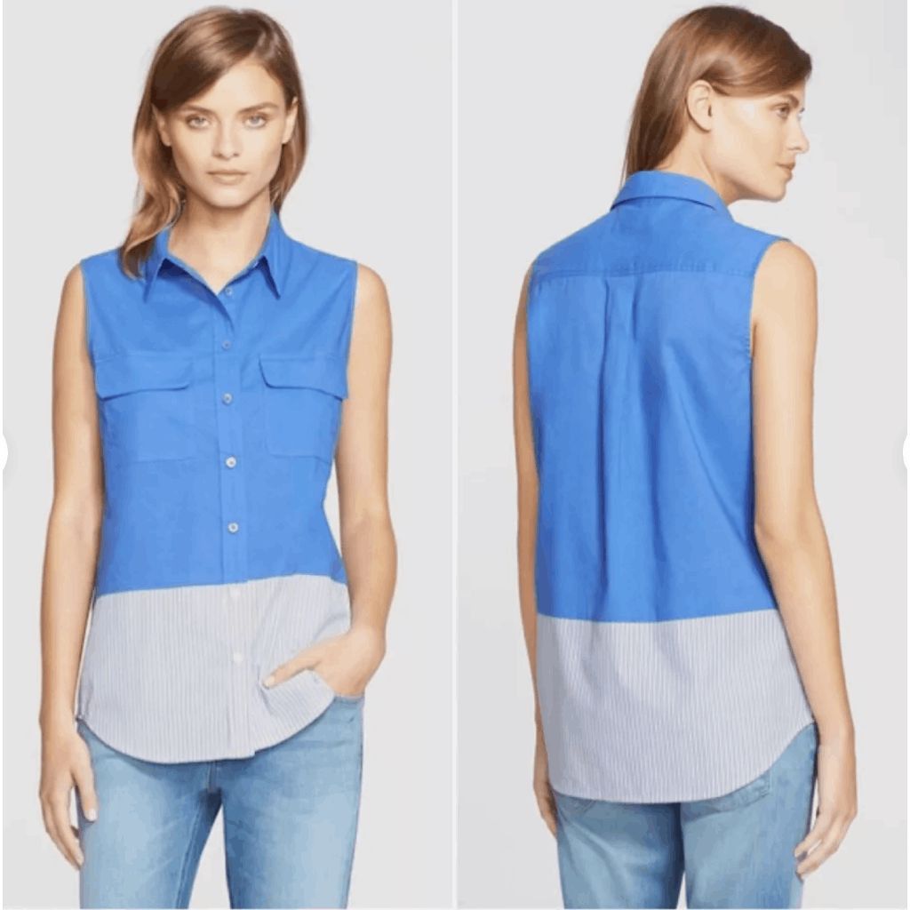Equipment Slim Signature Sleeveless Top In Amparo Blue Size