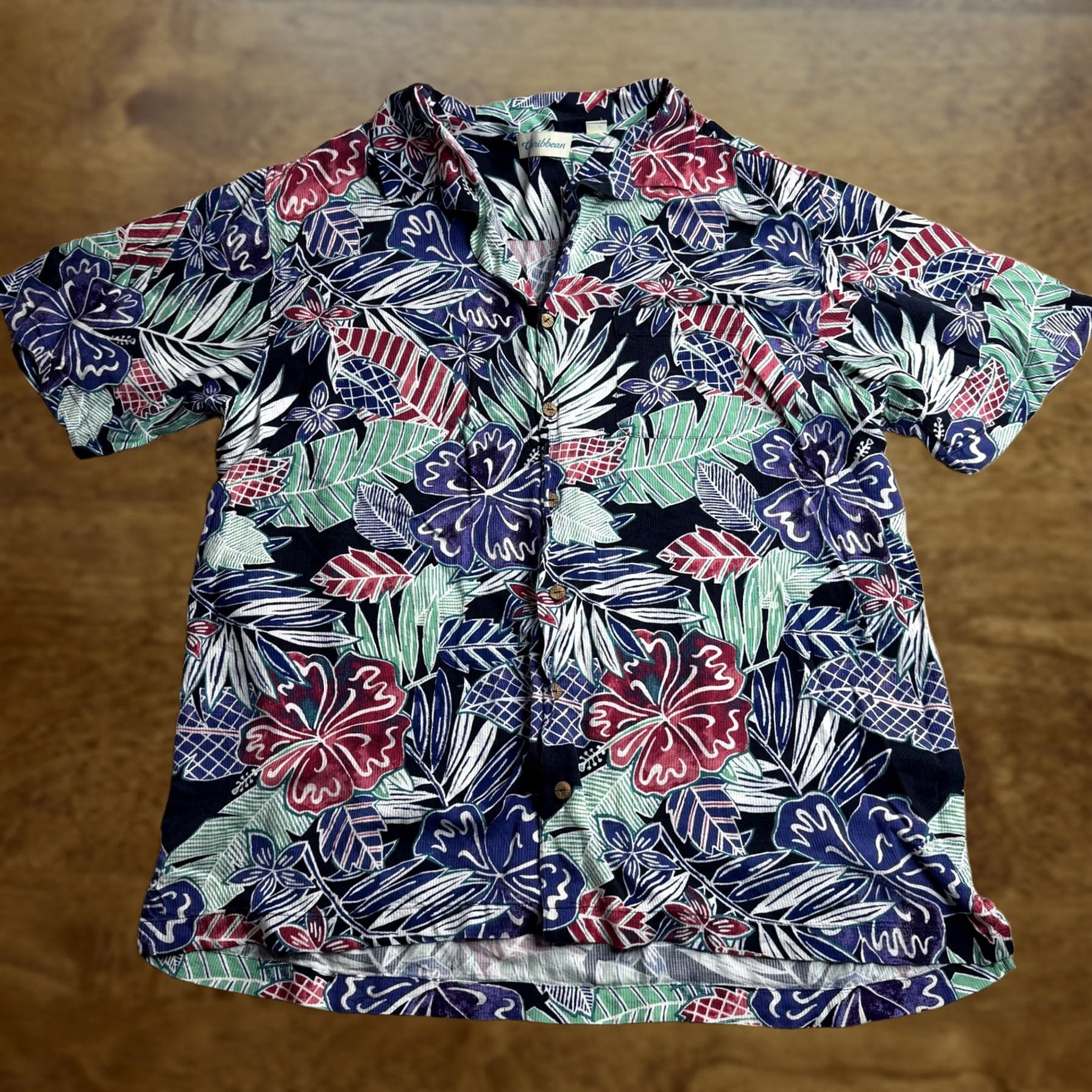 Vintage Caribbean Shirt Mens 3XLT Blue Floral Hawaiian Short Sleeve Button-Up Rayon Shirt Size US XXL / EU 58 / 5 - 1 Thumbnail