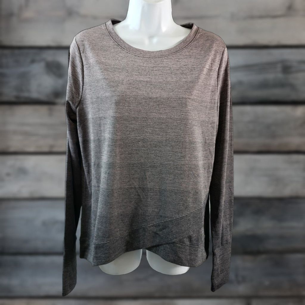 Gap Gap Womens Pullover Top L Purple Gray Ombre Striped Tulip Front Thumbholes Satin? Size L / US 10 / IT 46 - 1 Thumbnail
